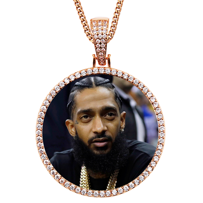 18k Iced Out Rose Gold Medallion Picture Necklace- Personalized Gift For Women