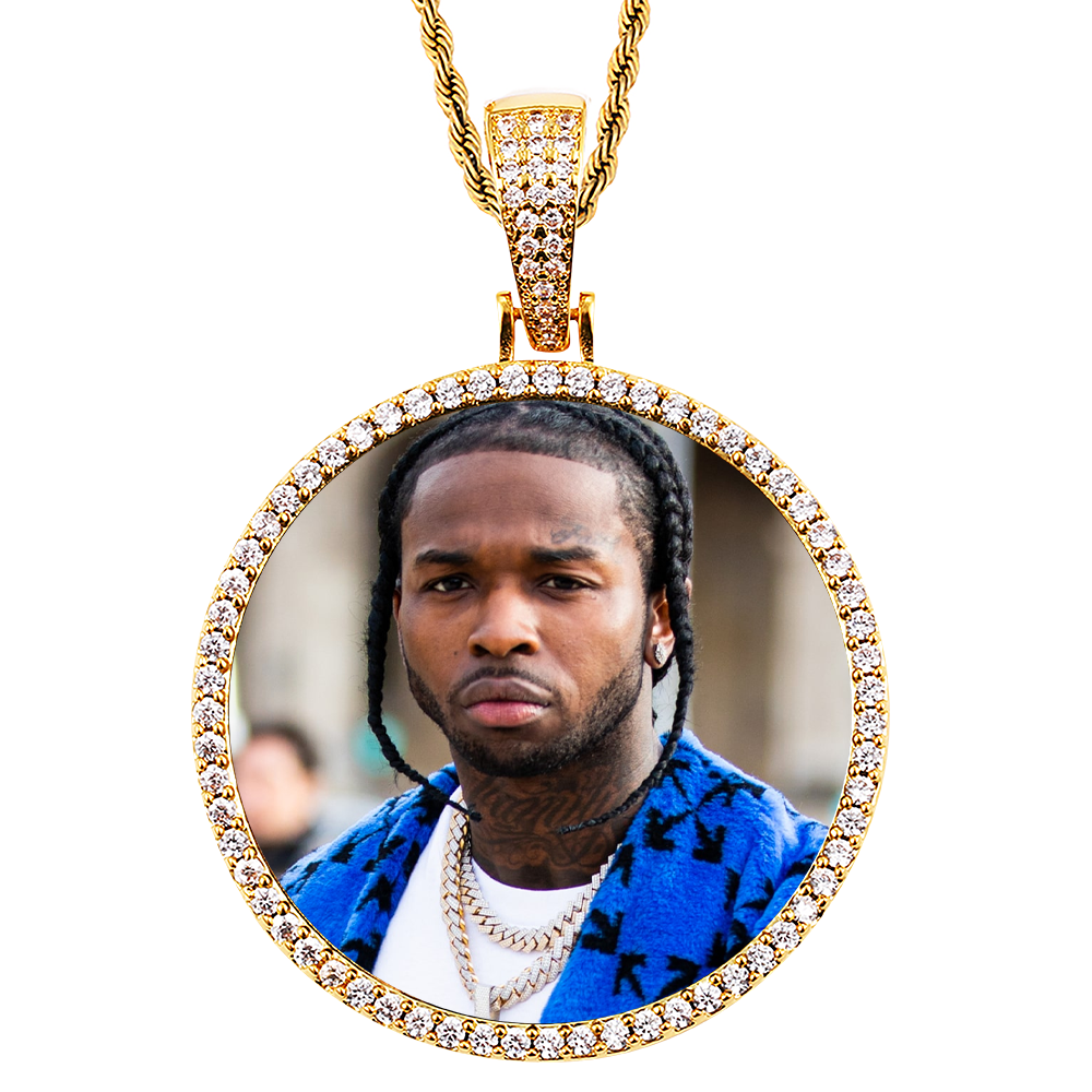 18k Iced Out Golden Medallion Picture Necklace- Personalized Gift For Mom