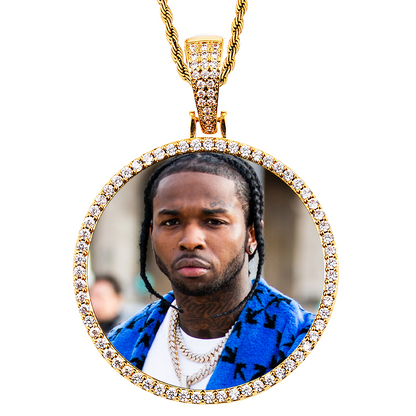 18k Iced Out Golden Medallion Picture Necklace- Personalized Gift For Mom