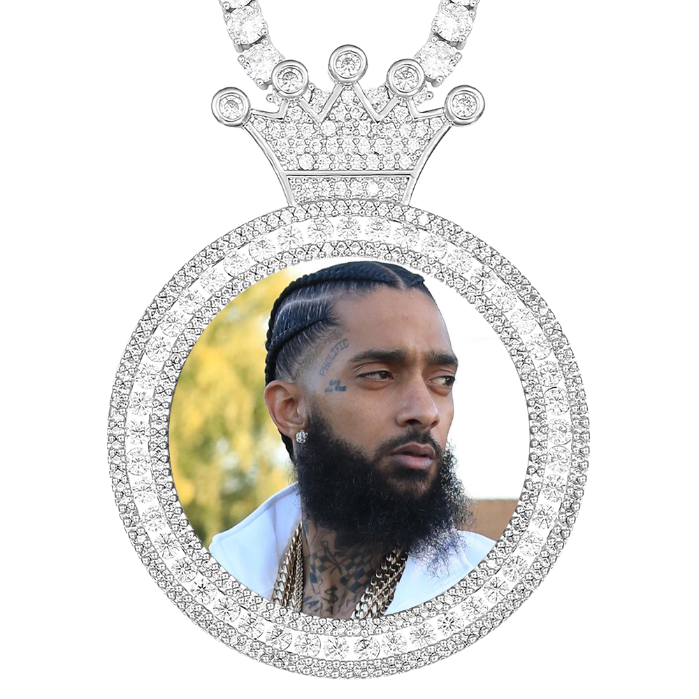 Custom Photo Round King Medallion Memory Pendant Necklace- Silver Medallion Necklace For Men and Women