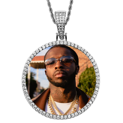 18k Iced Out Silver Medallion Picture Necklace- Personalized Gift For Mom