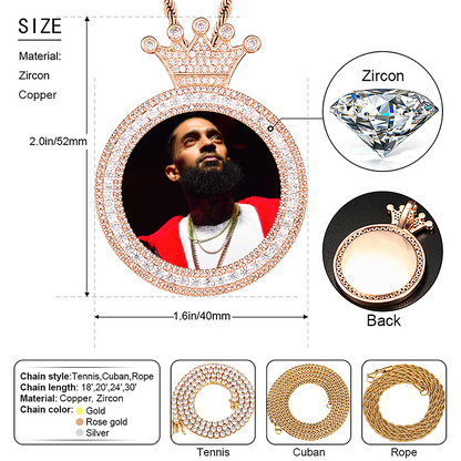 Custom Photo Round King Medallion Memory Pendant Necklace- Rose Gold Medallion Necklace Gift For Mom