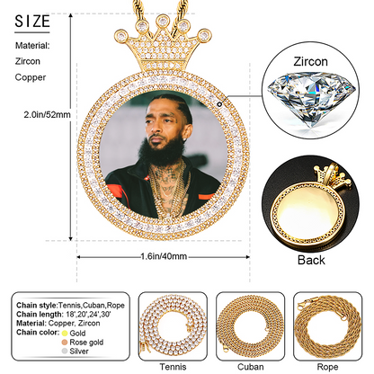Personalized Photo Round King Medallion Memory Pendant Necklace- Golden Medallion Necklace For Special Gift