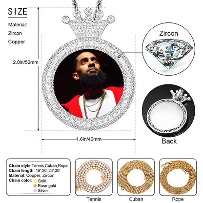 Custom Photo Round King Medallion Memory Pendant Necklace- Silver Medallion Necklace For Men and Women